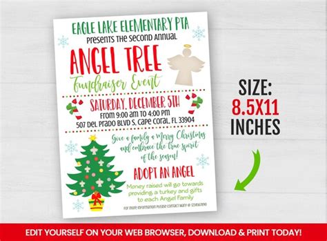 Editable Christmas Angel Tree Flyer Template Charity Non Etsy