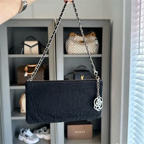 CHANEL Bags Chanel Satin Camellia Charm Pochette Poshmark