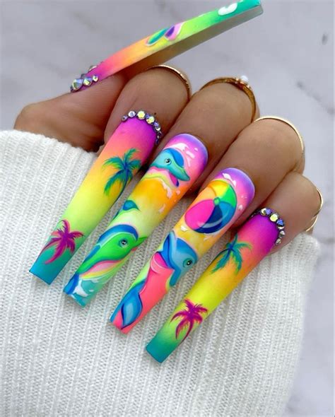 Lisa Frank Nails Long Acrylic Nails Dolphin Nails Luxury Nails