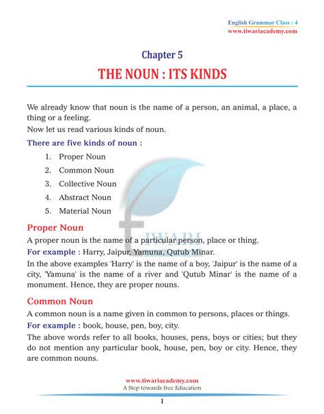 Cbse Ncert Class English Grammar Chapter The Noun And Its Kinds