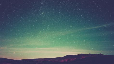 starry sky, radiance, mountains, sky, 4k HD Wallpaper