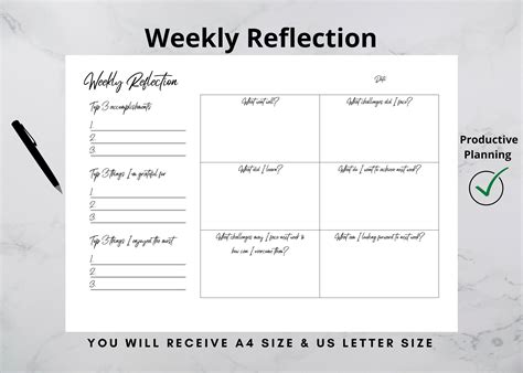 Weekly Reflection Printable Weekly Self Reflection Weekly Etsy