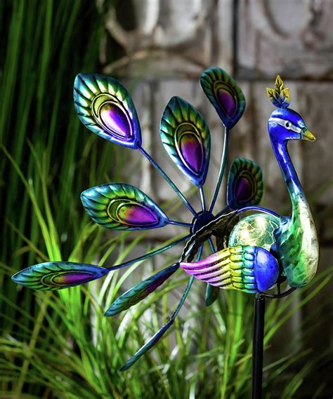 Blue Peacock Solar Wind Spinner Stake Let The Gentle Breeze Add