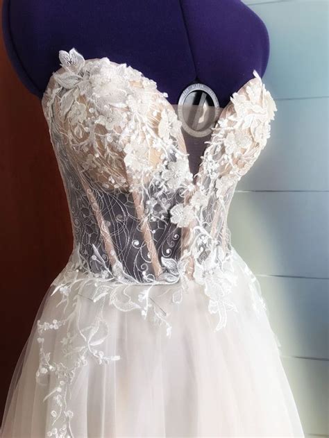 Abito Da Sposa Corsetto In Pizzo Abito Da Sposa Floreale Etsy Italia