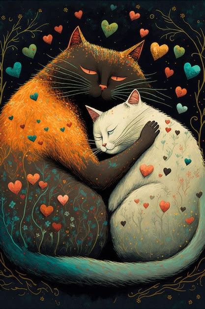 Premium Ai Image A Painting Of Two Cats Hugging Each Other With