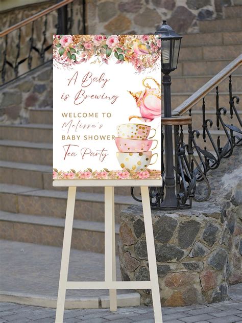 Editable Tea Party Welcome Sign A Baby Is Brewing Baby Shower Etsy