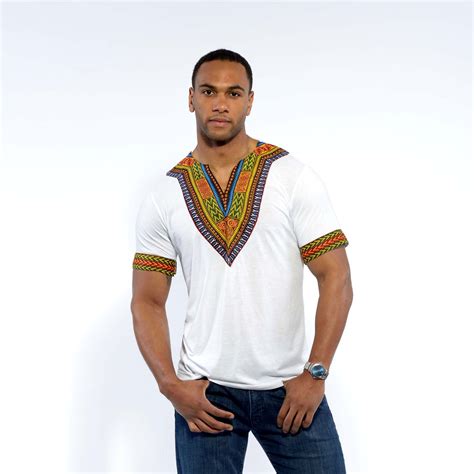 Mens African Print Dashiki T Shirt White African Shirts African