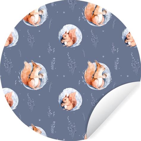 Wallcircle Muurstickers Behangcirkel Winter Eekhoorn Blauw