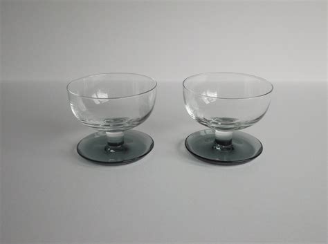 Mid Century Serving Set 2 Glass Bowls With Smoked Glass Etsy