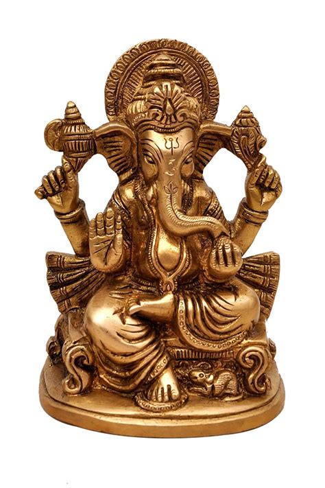 Pteteya Lord Ganesh Pure Brass Idol Vighnaharta Ganpati Pital Murti