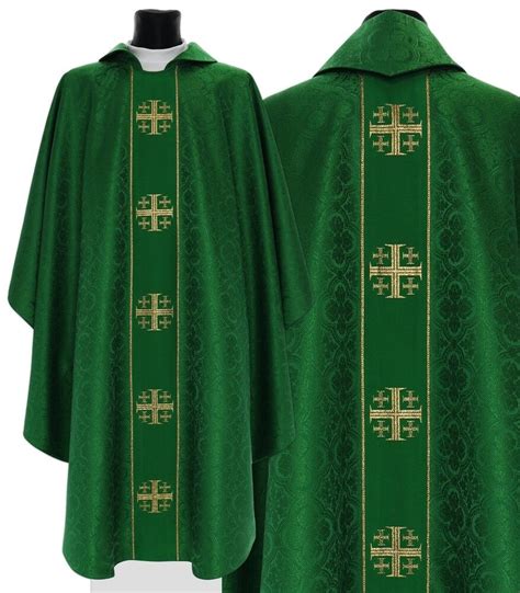 Green Gothic Chasuble With Stole Jerusalem Crosses Vestment Casulla