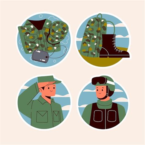 Free Vector Naive Military Stickers Collection