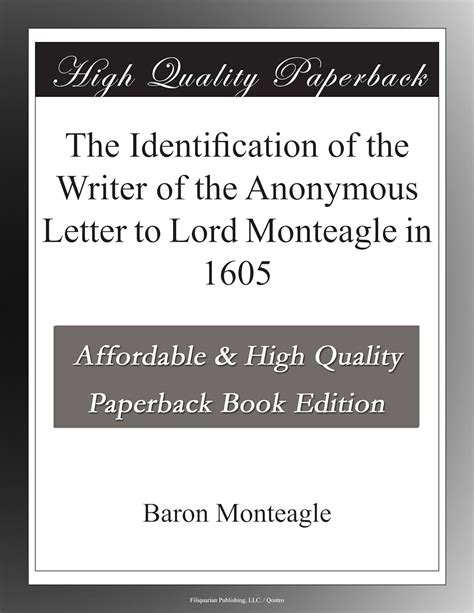 The Identification Of The Writer Of The Anonymous Letter To Lord