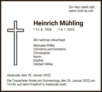 Traueranzeigen von Heinrich Mühling Trauer HNA de