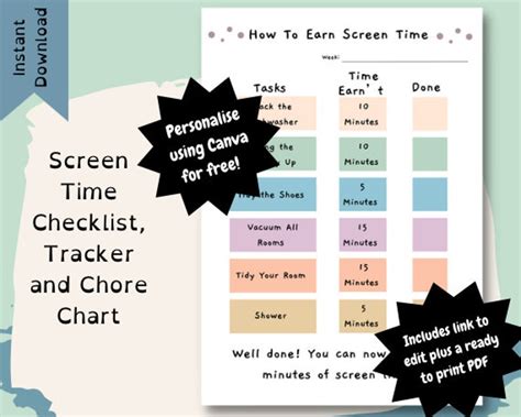 Editable Screen Time Checklist Screen Time Tracker Screen Time Chore