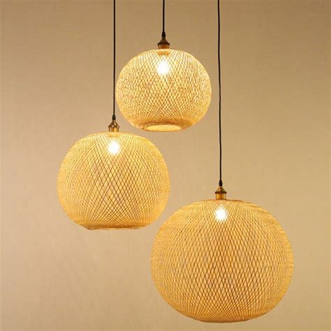 Woven Bamboo Pendant Light Creative Chandelier Rattan For Living Room