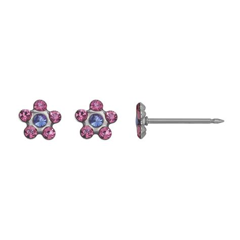 Inverness Stainless Steel Flower Ear Piercing Studs Pink And Blue