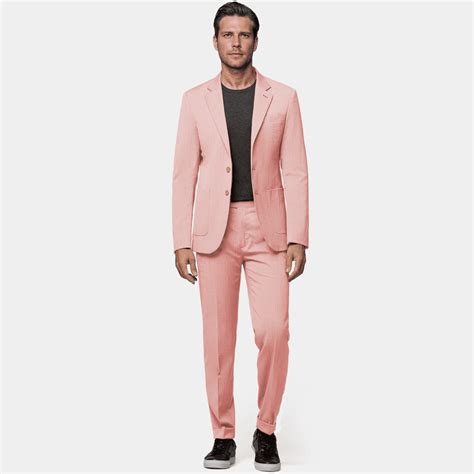 Traje Hombre Rosa Claro De Tweed Herringbone