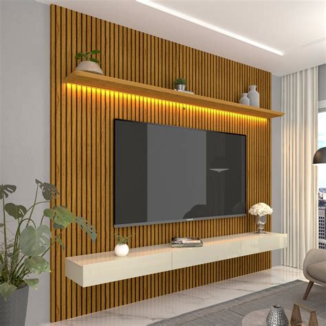 Painel Home para TV até 85 100 mdf 03 Gavetas e LED Requinte Naturale