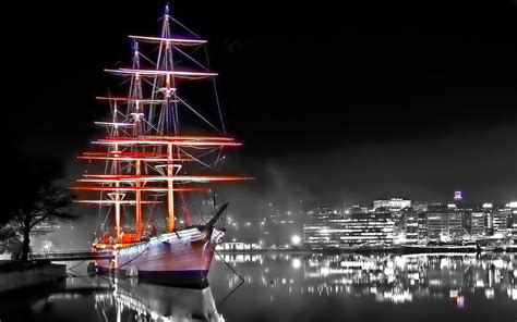 Wallpaper Boat Sailing Ship Cityscape Night Reflection Vehicle