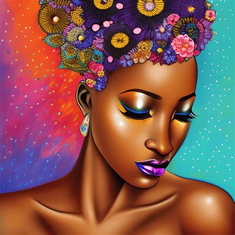 Beautiful African Woman With Sparkle And Flower · Creative Fabrica