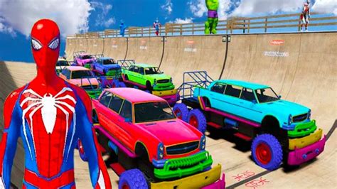 Gta 5 Epic New Stunt Race For Car Racing Challenge By Trevor And Shark Gta V Spiderman Youtube