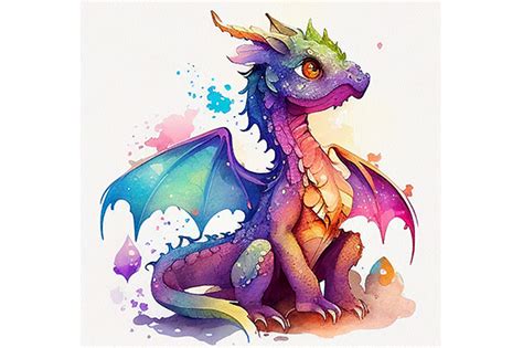 Colorful Dragon Watercolor Png Clipart Graphic By Wangtemplates