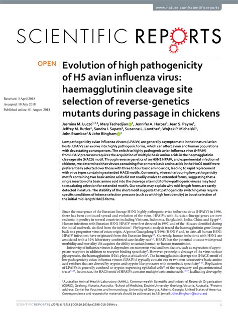 Pdf “evolution Of High Pathogenicity Of H5 Avian Influenza Virus