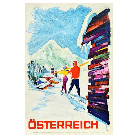 Original Vintage Poster Austria Travel Winter Sport Skiing Mountain