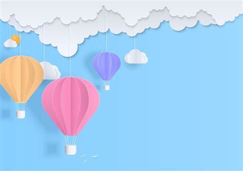 Pastel Hot Air Balloon And Cloud Background Vector Art At Vecteezy