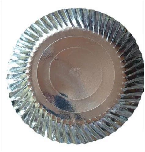 Silver Circular Disposable Paper Plate For Event And Party Supplies