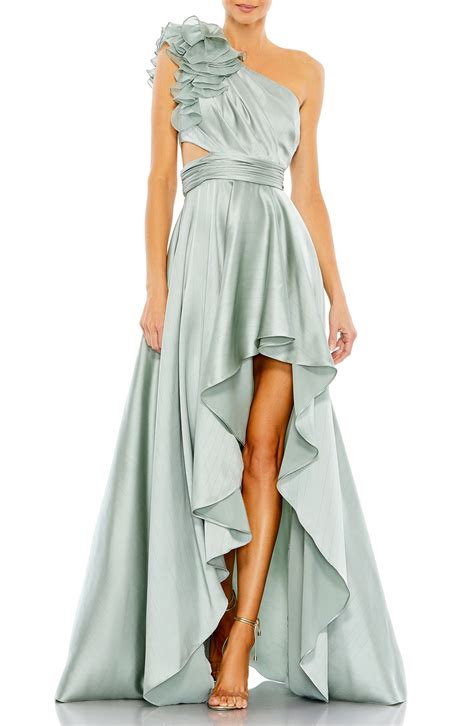 Ieena For Mac Duggal Ruffle One Shoulder High Low Satin Gown Nordstrom