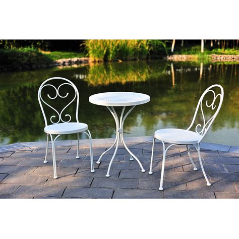 White Bistro Table Set Outdoor Furniture Metal Frame Textile Bistro