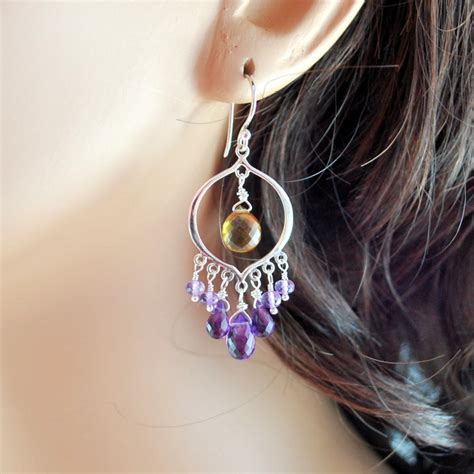 Chandelier Earrings Sterling Silver Purple Amethyst Caramel Etsy