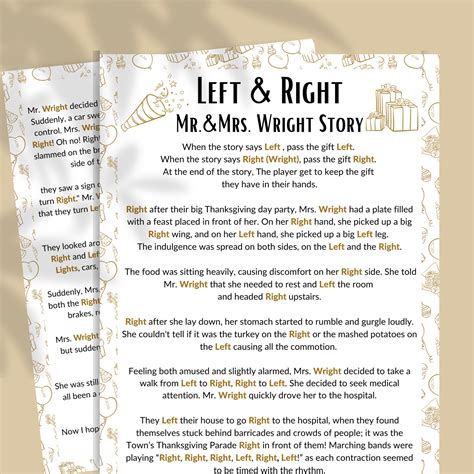 Funny Left Right Game Story Any Occasion | Fanny Printable