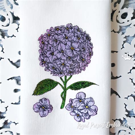 Hydrangea Design For Embroidery Machines 2 Sizes Royal Present