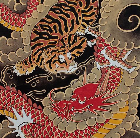 Traditional Japanese Irezumi Tiger And Dragon Digital Art by ...