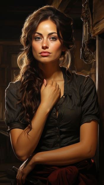 Premium Photo Portrait Brunette Woman Standing Holding Her Background Illustration