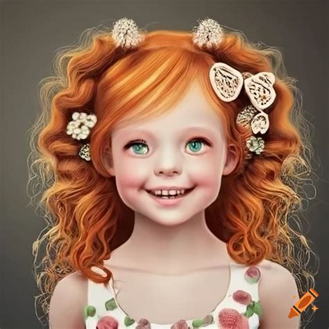 Illustration Of Cute Ginger Haired Girls With Unique Embellishments On