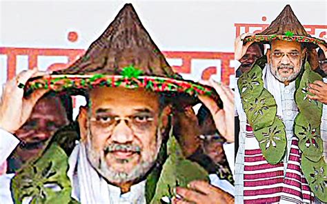 Amit Shah Jharkhand Visit Cap And Garland Made Of Siyali Leaf Presented To Home Minister In