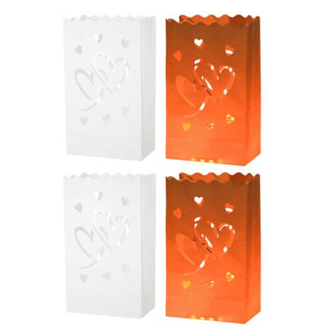 White Paper Luminary Bags Pcs Double Hearts Flame Resistant Candle