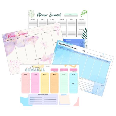 Planejamento Planner De Mesa Semanal Organizacional Tarefas Metas Para