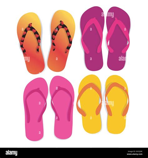 Vector Set Of Colorful Flip Flops Illustration Isolated On White