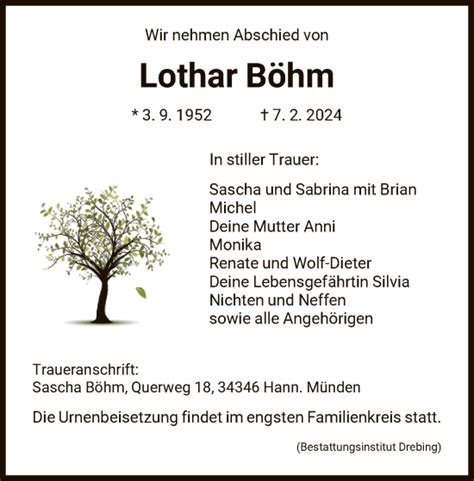 Traueranzeigen von Lothar Böhm Trauer HNA de