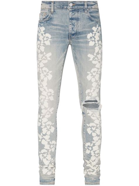 Amiri Hibiscus Floral Print Skinny Jeans Farfetch