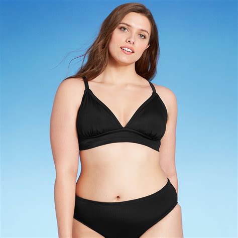 Juniors Plus Size Ribbed Triangle Bikini Top Xhilaration Black 16W 1