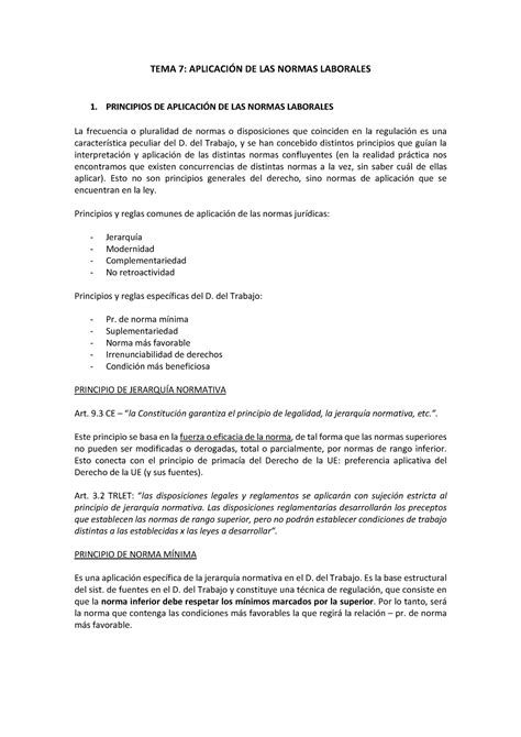 TEMA 7 Principios de aplicación de las normas TEMA 7 APLICACIÓN DE