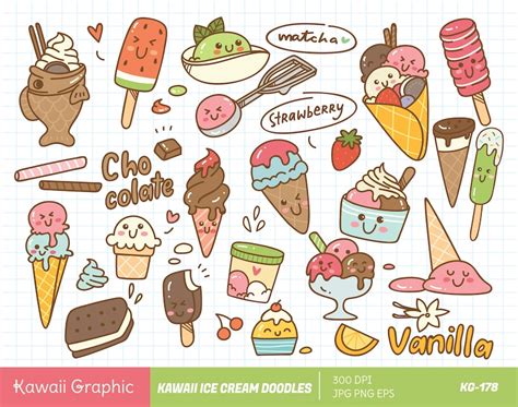 Cute Ice Cream Kawaii Doodle Clipart Cute Vector Clipart Digital Download Cute Sticker Etsy