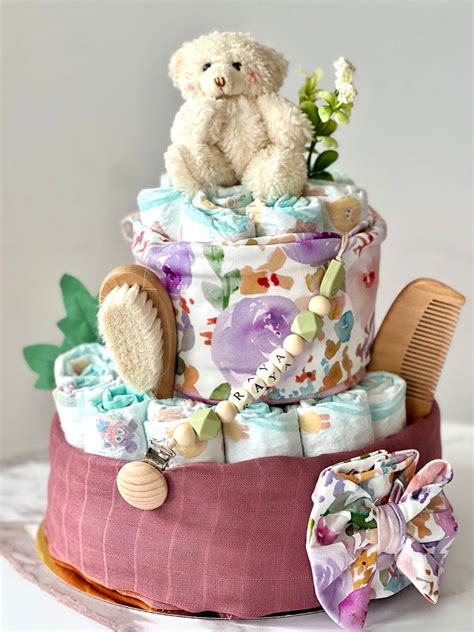 Baby Diaper Cake / Floral Diaper Cake/baby Shower / Welcoming Baby Gift ...