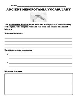 Babylonian Empire Udl Vocabulary Worksheet Ancient Mesopotamia